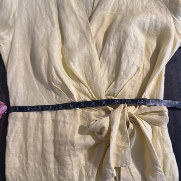 Magaschoni Lemon Yellow Linen Collared Midi Wrap Dress Size 6 NWT - Picture 6 of 7
